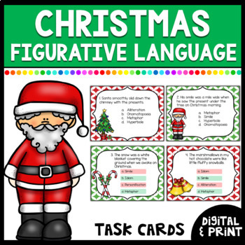 Christmas Figurative Language Task Cards  Google Classroom & Print