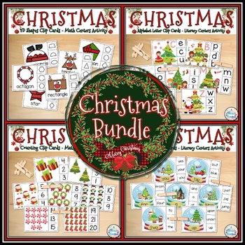 Preview of Christmas Fine Motor Clip Card Bundle Centers Activities for December