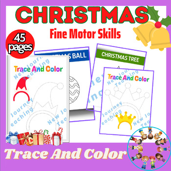 Preview of Christmas Fine Motor Skills, Trace and Color, 45 colorful Christmas Trace Page