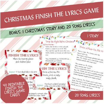 Preview of Christmas Finish the Lyrics Game, 20 Printable Classic Christmas Songs