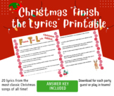 Christmas "Finish the Lyrics" Game- Printable- NO PREP (Gr