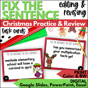 Preview of Christmas Fix the Sentence Task Cards for Editing and Revising Review Activities