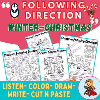 Preview of Christmas Following Direction Activities (Listen - Color - Draw - Cut & Paste)