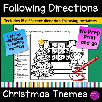 Preview of Following Directions Christmas Coloring Pages Activity Listening Comprehension