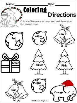 Preview of Christmas Following Directions Coloring Worksheet