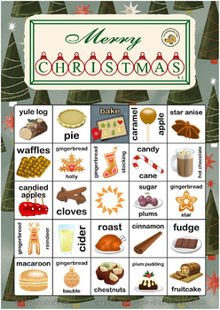 Christmas Food Bingo 5x5 (100 pages + call sheet) by Teacherbingo