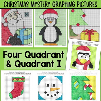 Preview of Christmas Four Quadrant and Quadrant I Math Mystery Graphing Pictures BUNDLE