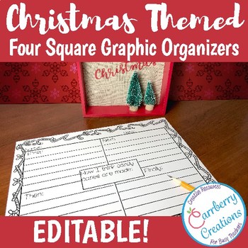 Preview of Christmas Four Square Writing Graphic Organizers Template Pack Editable