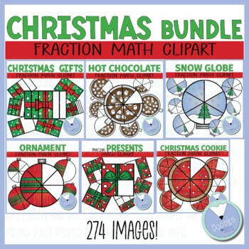 Preview of Christmas Fraction Clip Art Bundle - Math Clipart for Upper Elementary