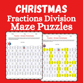 Preview of Christmas Fraction Division Maze Math Worksheets Unlike And Like Denominator