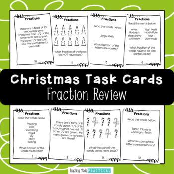 Preview of Christmas Fraction Review - Task Cards for a Christmas Math Center