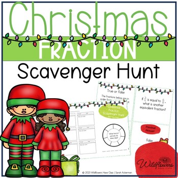 Preview of Christmas Fraction Task Cards and Scavenger Hunt Riddle for 4th Grade