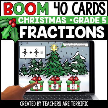 Preview of Christmas Fractions Add and Subtract Gr. 5 Boom Cards - Digital