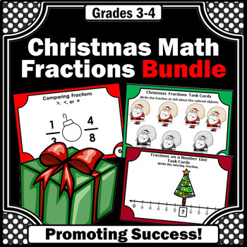 Preview of Christmas Fractions on a Number Line Comparing Fractions BUNDLE Stations Centers