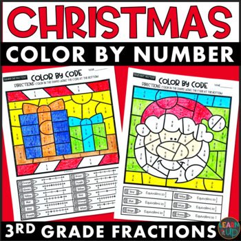 Preview of Christmas Fractions Color by Number (3rd Grade Standards)