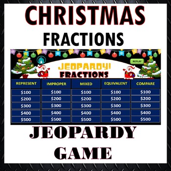 Preview of Christmas Fractions Jeopardy Game Math Activity