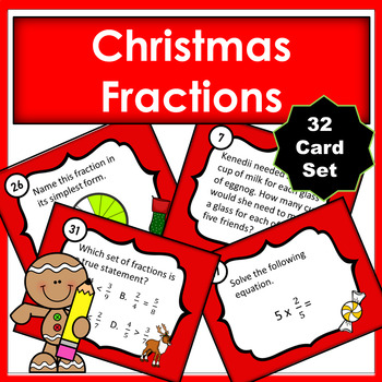 Preview of Christmas Fractions Review Task Cards