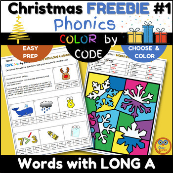 Preview of Winter &Christmas Spelling Freebie LONG VOWEL A Color by Code Worksheets - K 1&2