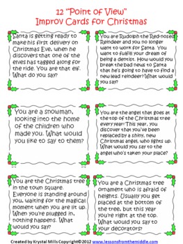 Christmas Freebie: 12 Point of View Improv Cards For Christmas (Grades 5-7)