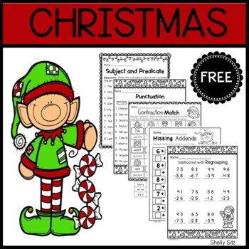 Preview of Free Christmas Math and Literacy  Worksheets for 2nd Grade