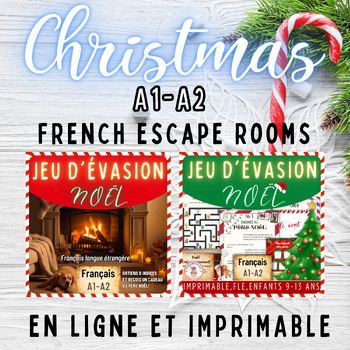 Preview of Christmas French escape rooms bundle jeux d'évasion Noël A1 A2 kids