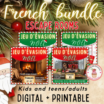 Preview of Christmas French 4 escape rooms bundle jeux d'évasion Noël FLE A1 A2 B1
