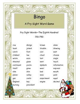 Preview of Christmas Fry Words 701-750 Bingo Game