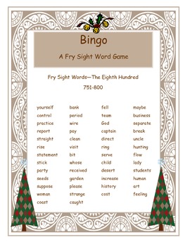 Preview of Christmas Fry Words 751-800 Bingo Game