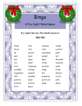 Preview of Christmas Fry Words 851-900 Bingo Game