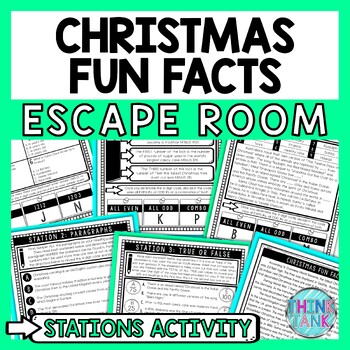 Preview of Christmas Fun Facts Escape Room Stations - Reading Comprehension Activity