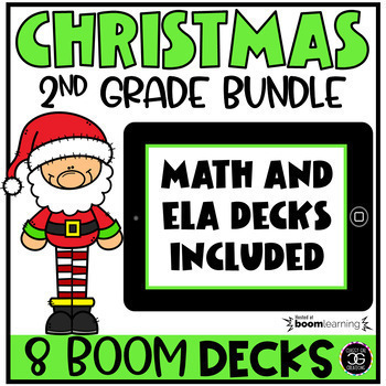 Preview of Christmas Fun Math and ELA BOOM™ Task Card BUNDLE Grades 1-3