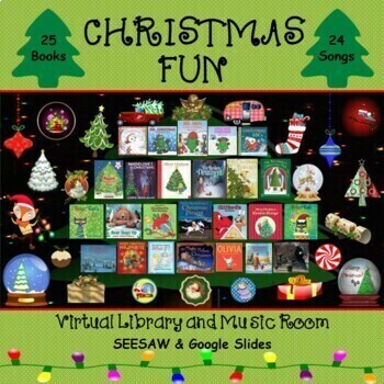 Preview of Christmas Fun Virtual Library & Music Room - SEESAW & Google Slides