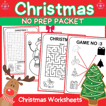 Preview of Christmas Fun Worksheets Packet Pages Activities | Christmas Coloring Pages