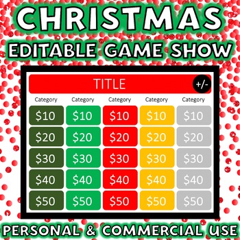 Preview of Christmas Game Show Template EDITABLE for ANY SUBJECT Personal or Commercial Use