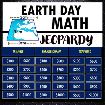 Preview of Earth Day Math Area of Triangle Parallelogram Trapezoid PowerPoint Jeopardy Game
