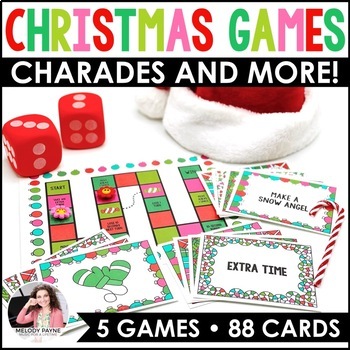 Preview of 5 Fun Christmas Games - Charades, 20 Questions, Telephone, Game Boards, & More!