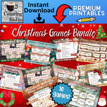 Preview of Christmas Games Bundle, Mega Custom Printable Winter Games 10 Pack, Fun Party