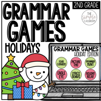 Preview of Christmas Games for 2nd Grade Grammar Review | NO PREP December Activities