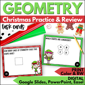Preview of Christmas Geometry Task Cards - Lines and Shapes - Practice and Review Activity