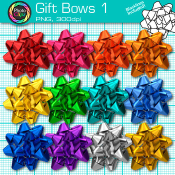 Preview of Christmas Gift Bow Clipart: 13 Ribbon Clip Art Black & White Transparent PNG