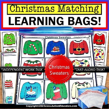 Preview of Christmas Sweater Match Pictures Learning Bag for Special Education and Reading