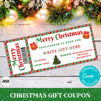 Preview of Christmas Gift Card Template, Create Personalized Coupon Instantly in Canva