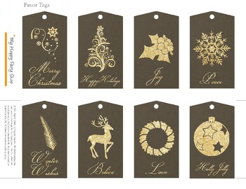 Preview of Christmas Gift Tags, Printable, Green and Gold, Hang Tags.