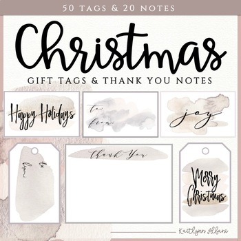 Preview of Christmas Gift Tags and Thank You Notes - Watercolor Blush Brushstrokes
