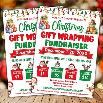 Christmas Gift Wrap Fundraiser Flyer, PTO PTA School Gift Wrapping Event