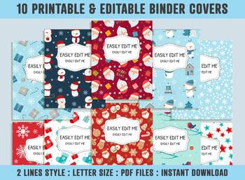 Preview of Christmas Gifts Santa Snowmen Binder Cover, 10 Printable/Editable Covers+Spines