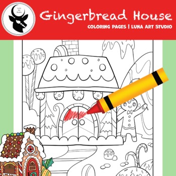Download Christmas Gingerbread House Coloring Pages By Luna Art Studio Tpt