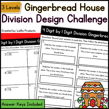 Preview of Christmas Gingerbread House Long Division Place Value & Practice Math Activities