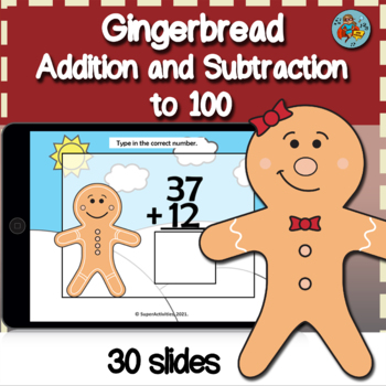 Preview of Christmas, Gingerbread Man Google Slides, Addition and Subtraction to 100