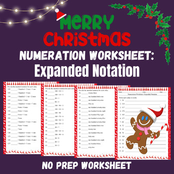 Preview of Christmas Gingerbread Math Numeration: Expanded Notation Worksheet No Prep
